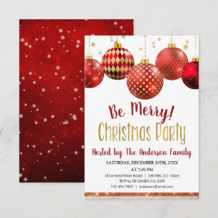 Invitación Navidades de Ornamentos Rojos y Oro Fiesta de cena
