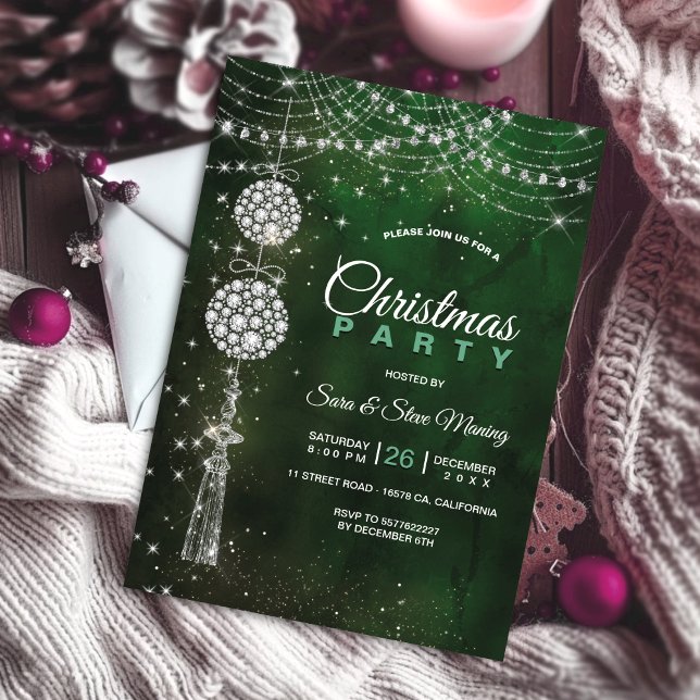Invitación Navidades de ornamentos verdes elegantes de moda (Subido por el creador)