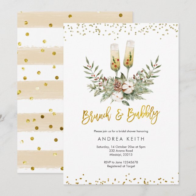 Invitación Navidades de oro Brunch and Bubbly Bridal Shower (Anverso / Reverso)