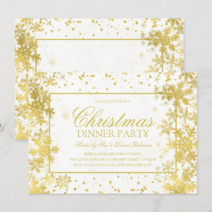 Invitación Navidades de oro cena Fiesta invierno copos de nie