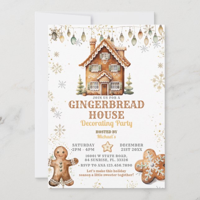 Invitación Navidades de oro de la casa Gingerbread Fiesta dec (Anverso)