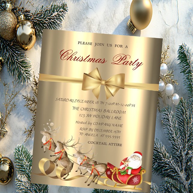 Invitación Navidades de oro de los renos Santa Claus Sleigh F (Subido por el creador)