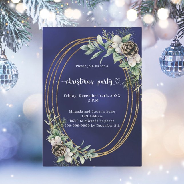 Invitación Navidades de oro de pino azul Fiesta (Subido por el creador)