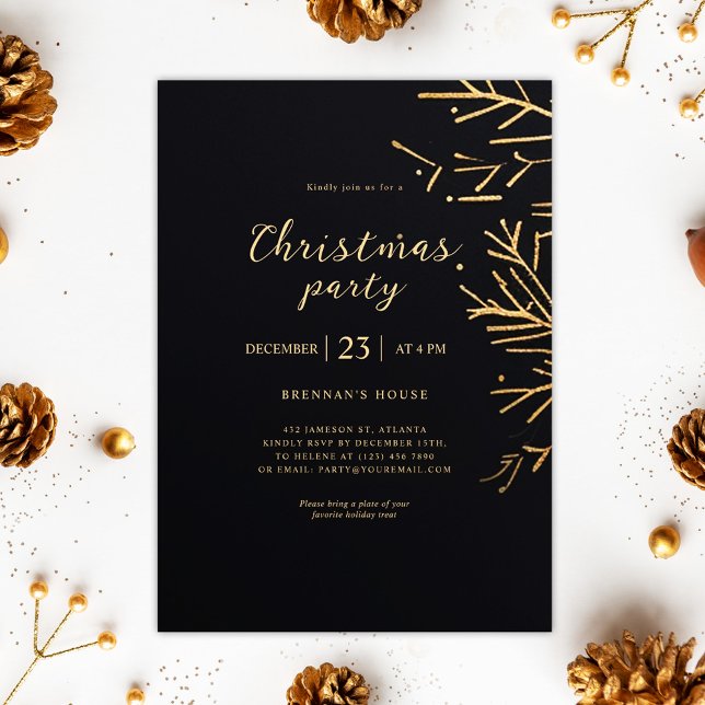 Invitación Navidades de oro elegante fiesta de vacaciones mod (Gold Christmas Modern Elegant Holiday Party Invitation)