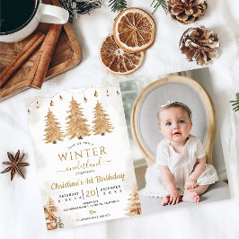 Invitación Navidades de Oro Tree Winter Onederland Cumpleaños