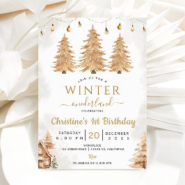 Invitación Navidades de Oro Tree Winter Onederland Cumpleaños
