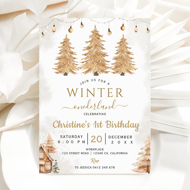 Invitación Navidades de Oro Tree Winter Onederland Cumpleaños (Subido por el creador)