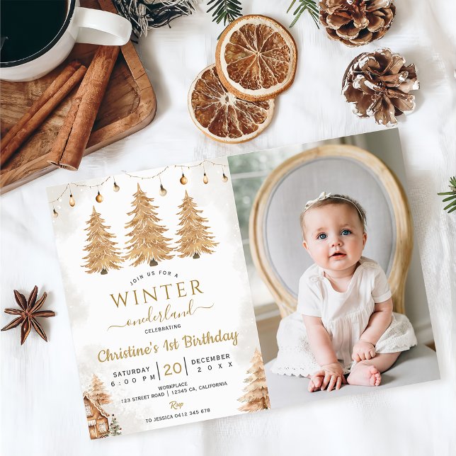 Invitación Navidades de Oro Tree Winter Onederland Cumpleaños (Subido por el creador)