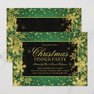 Invitación Navidades de oro verde cena copos de nieve de invi