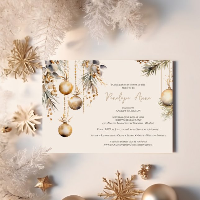 Invitación Navidades de oro y blanco festivo ducha de novias (Subido por el creador)