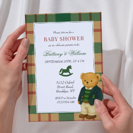 Invitación Navidades de oso preppy colocados en Baby Shower