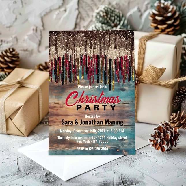 Invitación Navidades de país ruso festejan purpurina negro ro (Subido por el creador)