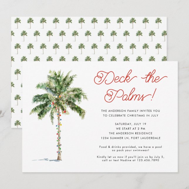 Invitación Navidades de palmeras tropicales divertidas en el  (Anverso / Reverso)