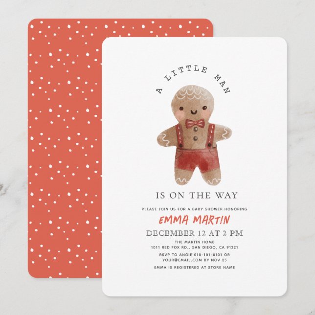 Invitación Navidades de pan de jengibre Holiday Boy Baby Show (Anverso / Reverso)