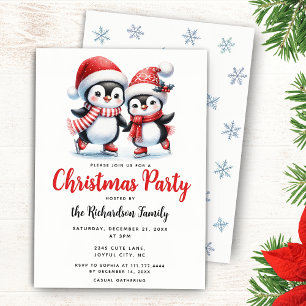 Invitación Navidades de patinaje sobre hielo de Cute Penguins