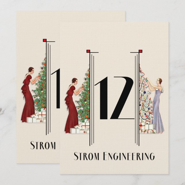 Invitación Navidades de pavo real Art Déco  de flores Cuadro  (Anverso / Reverso)