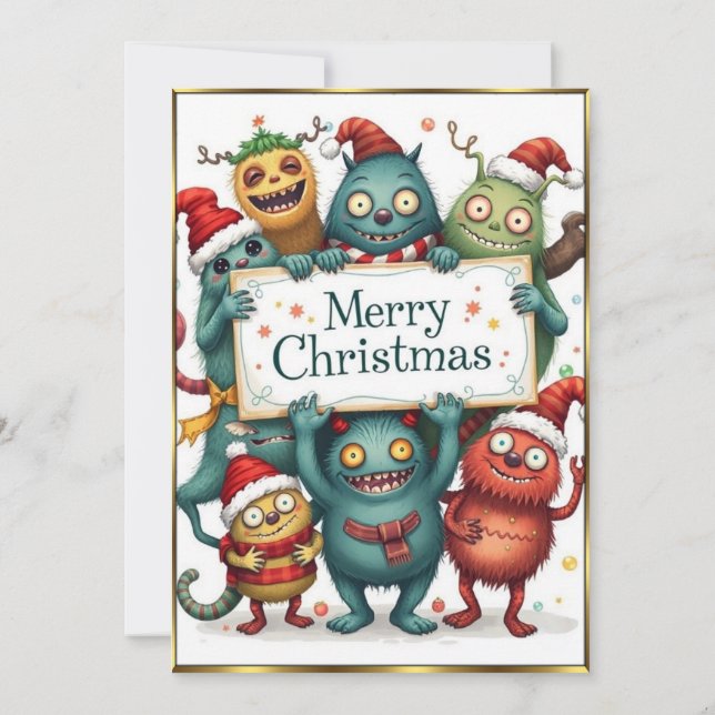 Invitación Navidades de pequeños monstruos muy buen fiesta 2 (Reverso)