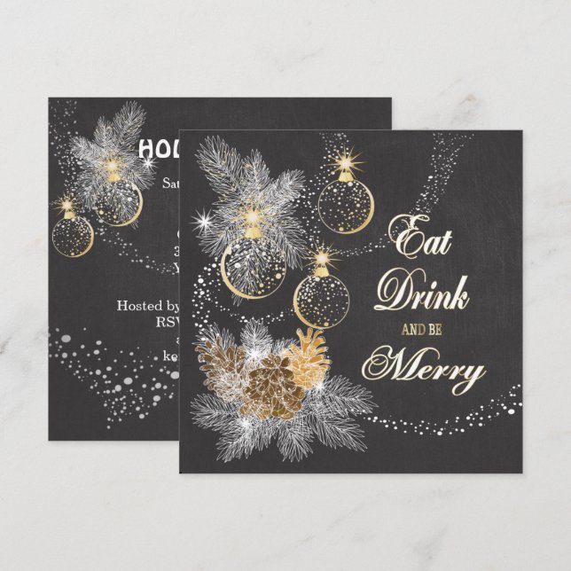 Invitación Navidades de Pinecone Ornaments Chalkboard (Anverso / Reverso)