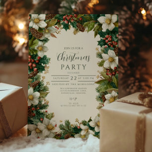 Invitación Navidades de Pinecone y Holly festivos