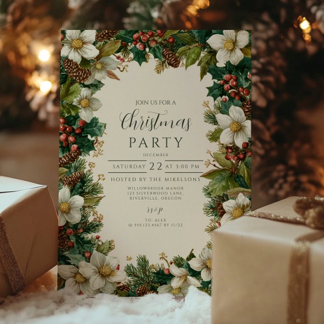 Invitación Navidades de Pinecone y Holly festivos (Subido por el creador)