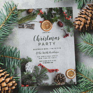 Invitación Navidades de Pinetree Naranja de Cranberry Rojo