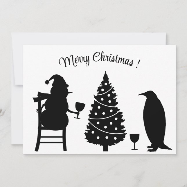 Invitación navidades de pingüino silhouette (Anverso)