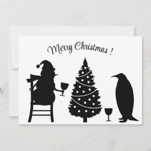 Invitación navidades de pingüino silhouette