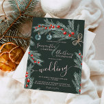 Invitación Navidades de pino verde boda de fotografía de invi<br><div class="desc">Es hora de celebrar tu temática boda invernal con esta rama de pino verde pintada a mano,  mistletoe rojo,  ornamentos navideños con una moderna tipografía de escritura fresca sobre verde oscuro. Añade o quita tu foto al fondo con los nombres de la pareja.</div>