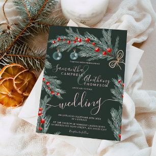 Invitación Navidades de pino verde boda de fotografía de invi