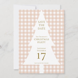 Invitación Navidades de pinos Cream Gingham Salven la fecha