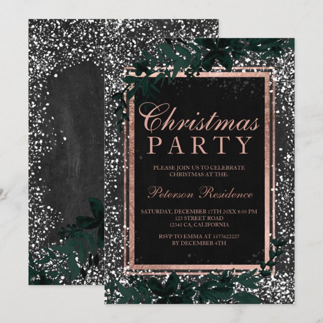 Invitación Navidades de pizarra de nieve con guion de oro Ros (Anverso / Reverso)