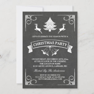 Invitación Navidades de pizarra Deer Tree Bell Holiday Party