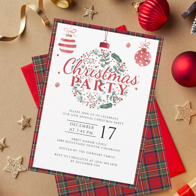 Invitación Navidades de Plaid Fiesta Rustic Stewart Tartan (Rustic Plaid Christmas Tartan Stewart Party Invitation)