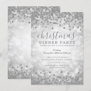 Invitación Navidades de plata moderna Purpurina pregunta de i