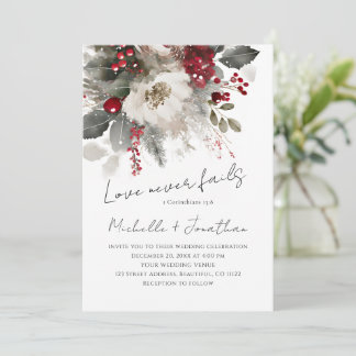 Invitación Navidades de plata roja Boda cristiana de invierno