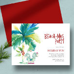 Invitación Navidades de playa Fiesta acuarela Palm Tree Santa<br><div class="desc">Las invitaciones a los Navidades de la playa incluyen una palmera acuarela con una Santa Cláusula en una camisa hawaiana que sostiene un regalo. Las palabras "Beachmas Fiesta" están escritas a mano y divertidas. Una encantadora elección para una fiesta tropical temática. Arte y diseño acuático único por Victoria Grigaliunas de...</div>