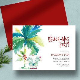 Invitación Navidades de playa Fiesta acuarela Palm Tree Santa