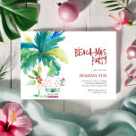 Invitación Navidades de playa Fiesta acuarela Palm Tree Santa<br><div class="desc">Las invitaciones a los Navidades de la playa son muy agradables y cuentan con una palmera acuarela con una Santa Cláusula en una camisa rosa de flamencos que sostiene un regalo. Las palabras "Beachmas Fiesta" están escritas a mano y divertidas. Una encantadora elección para una fiesta tropical temática. Arte y...</div>