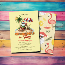 Invitación Navidades de playa tropical y Santa en julio Fies