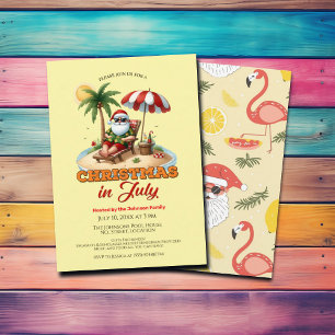 Invitación Navidades de playa tropical y Santa  en julio Fies