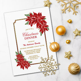 Invitación Navidades de Poinsettia Cena Bordeada de Oro