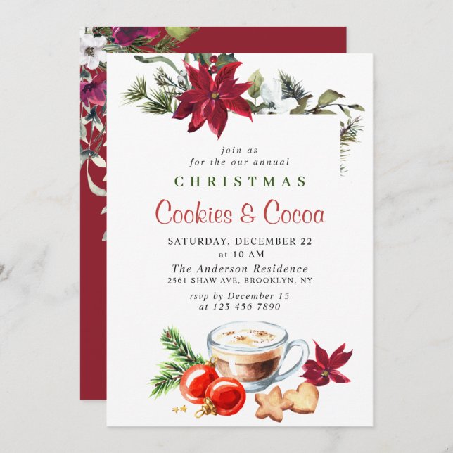 Invitación Navidades de Poinsettia Cookies y Fiesta de la Nav (Anverso / Reverso)