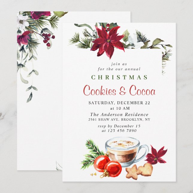 Invitación Navidades de Poinsettia Cookies y Fiesta de la Nav (Anverso / Reverso)