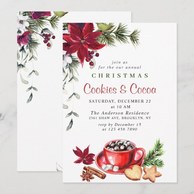 Invitación Navidades de Poinsettia Cookies y Fiesta de la Nav (Anverso / Reverso)