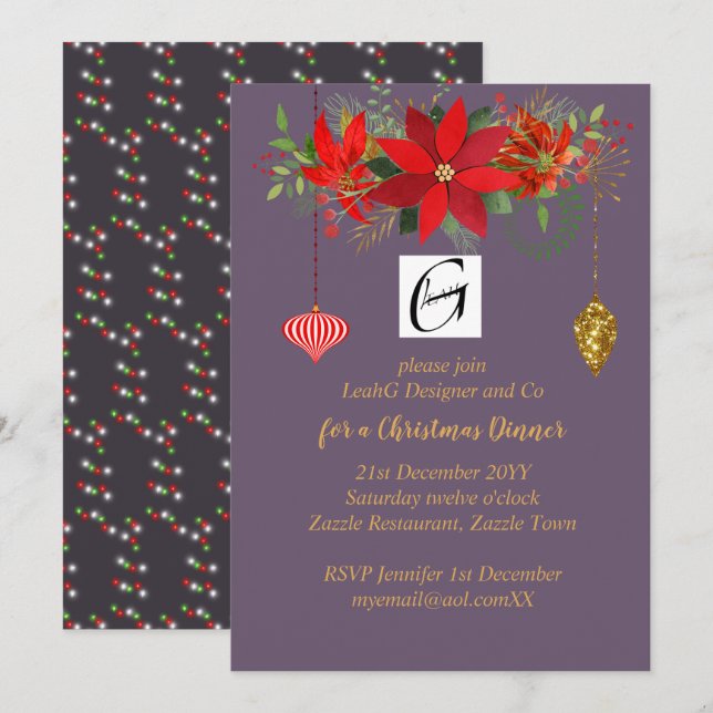 Invitación Navidades de Poinsettia Corporativa Mauve Gold ADD (Anverso / Reverso)