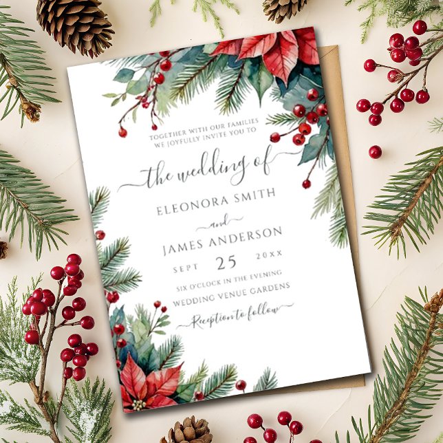 Invitación Navidades de Poinsettia floral de invierno Boda ve (Subido por el creador)