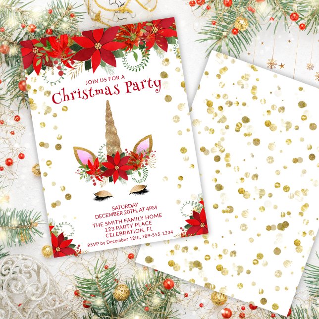 Invitación Navidades de Poinsettia Unicorn con Fiesta de fuen (Subido por el creador)