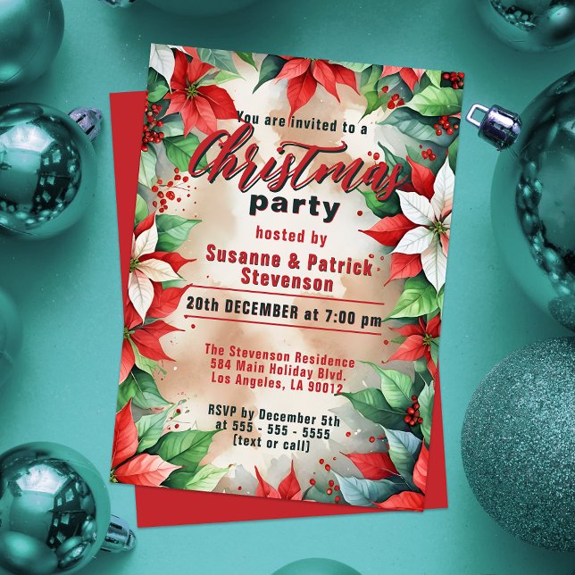 Invitación Navidades de Poinsettia y Holly Berries (Subido por el creador)