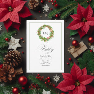 Invitación Navidades de poinsettia y pino Boda Cargo código Q