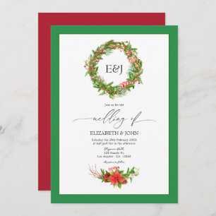 Invitación Navidades de poinsettia y pino Boda Cargo código Q